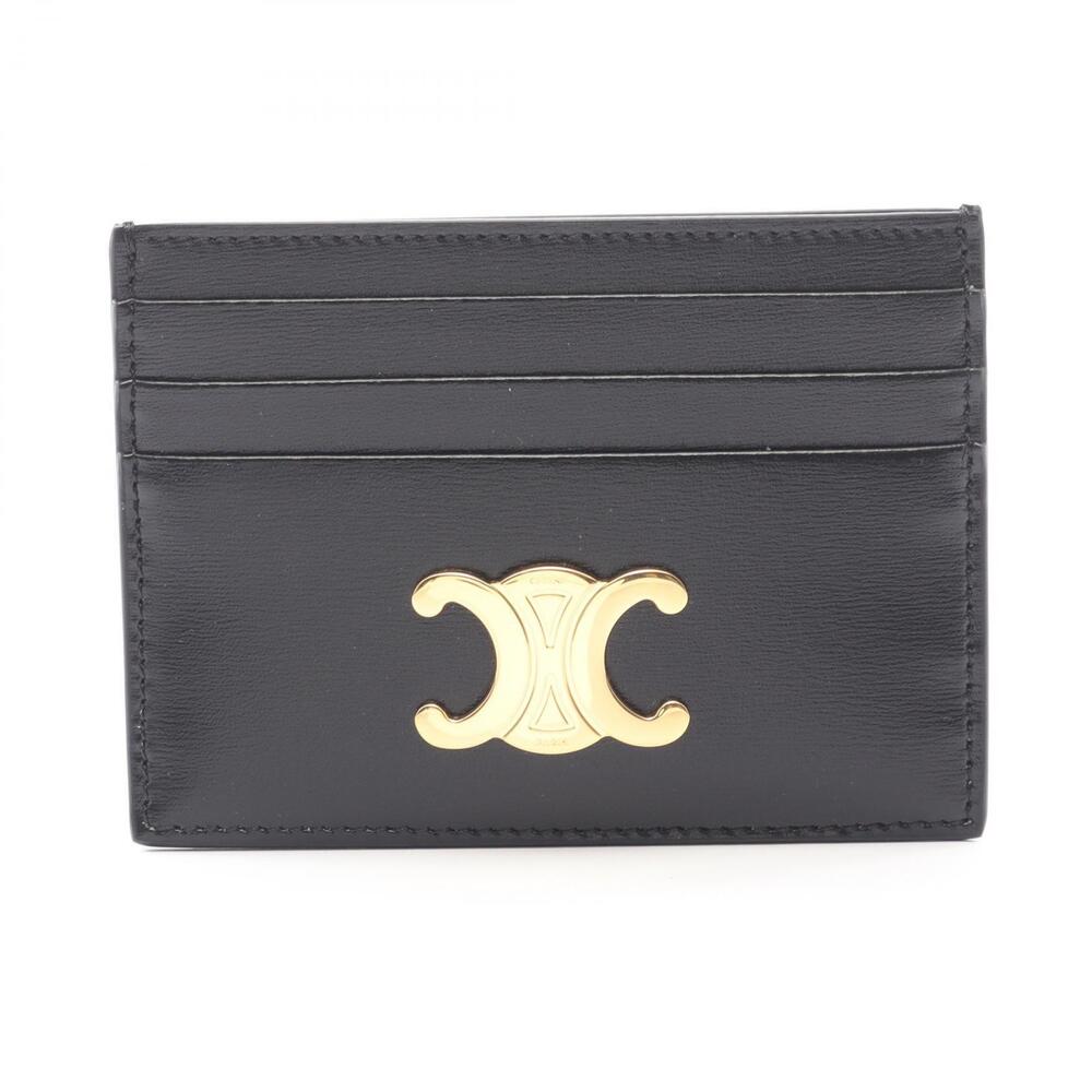 Celine Triomphe Card Case Wallet Leather Black